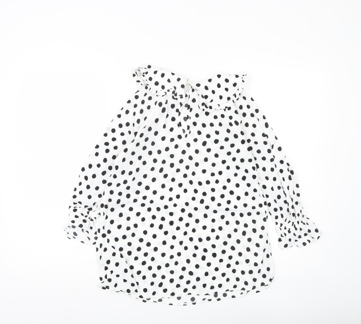 Marks and Spencer Women’s White Polka Dot Blouse Size 8 Ruffle Collar