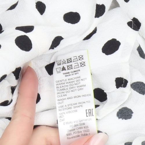 Marks and Spencer Women’s White Polka Dot Blouse Size 8 Ruffle Collar
