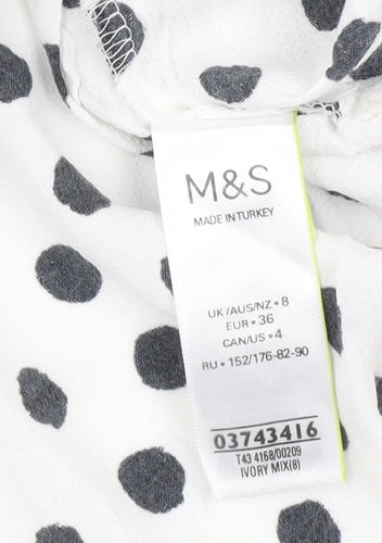 Marks and Spencer Women’s White Polka Dot Blouse Size 8 Ruffle Collar