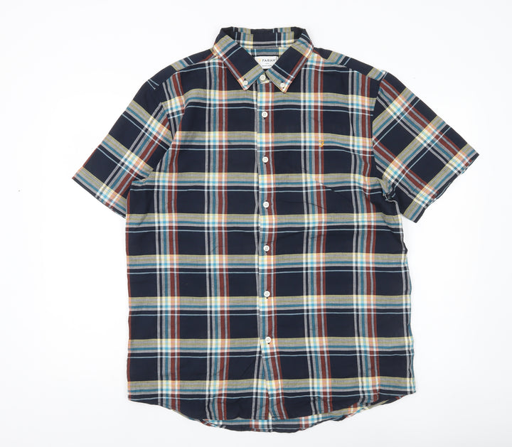 Farah Men's Multicoloured Plaid Short Sleeve Button-Up Shirt L