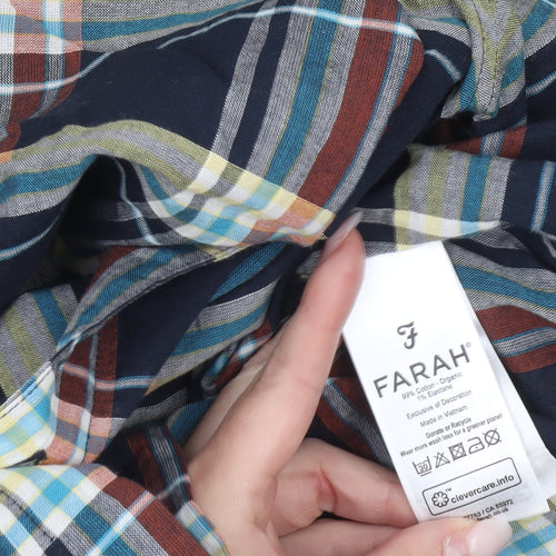 Farah Men's Multicoloured Plaid Short Sleeve Button-Up Shirt L