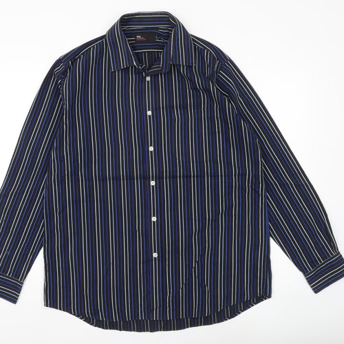 Marks & Spencer Men’s Blue Striped Long Sleeve Button-Up Shirt Size 16