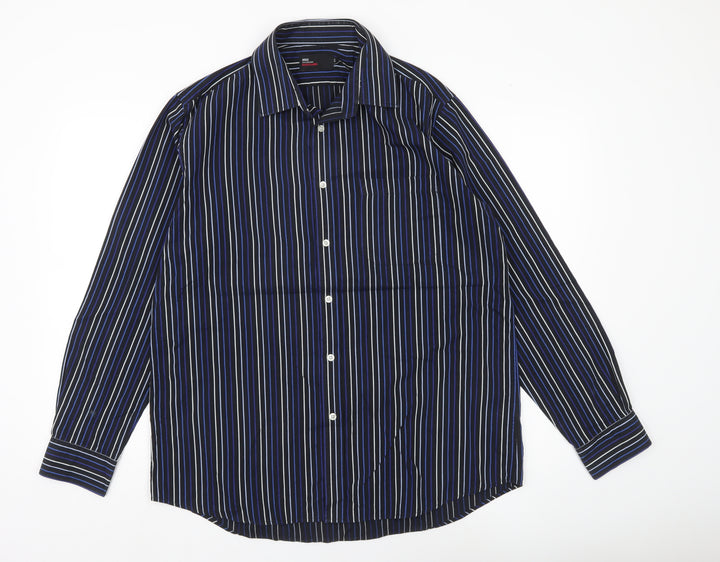 Marks & Spencer Men’s Blue Striped Long Sleeve Button-Up Shirt Size 16