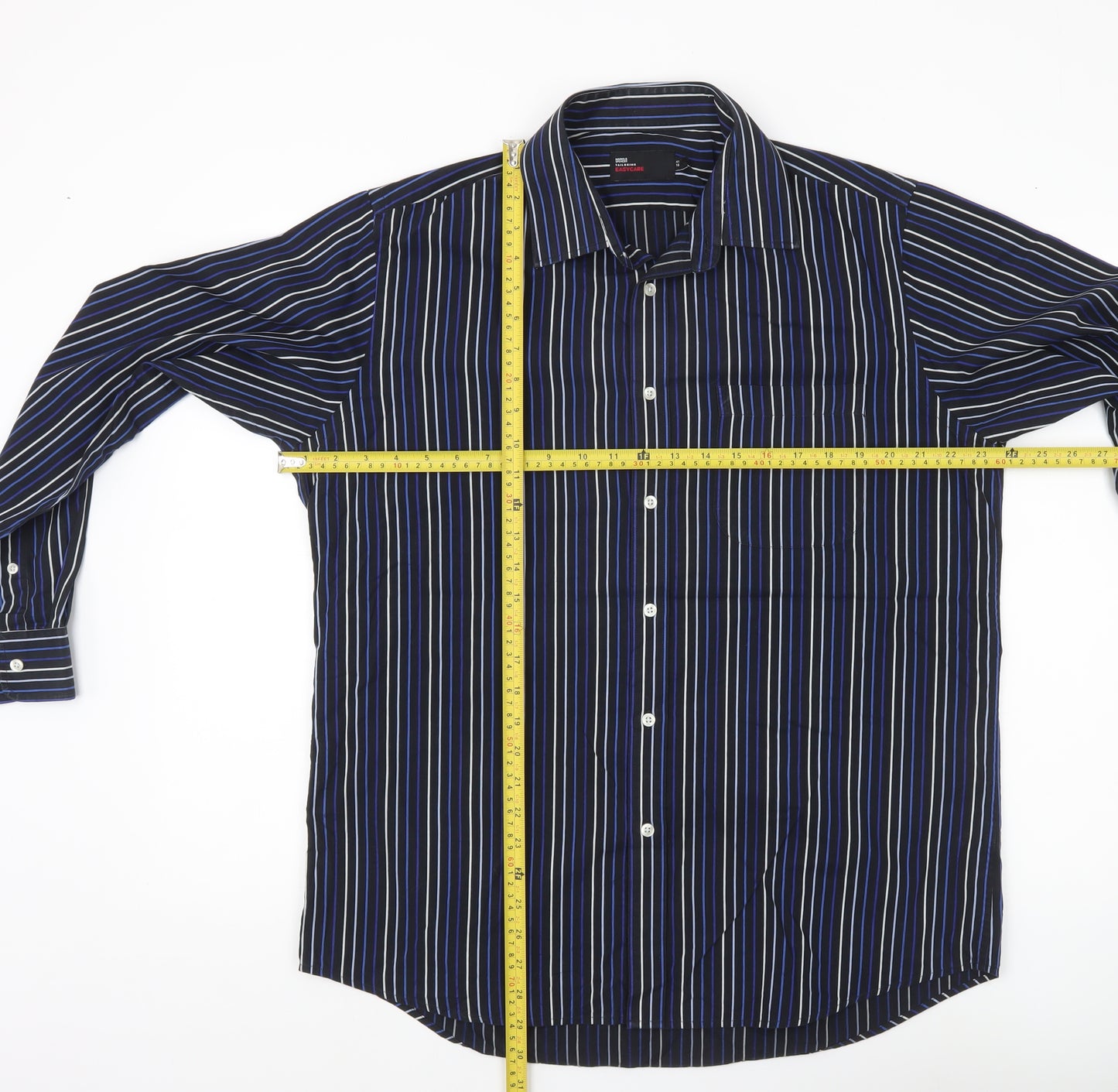 Marks & Spencer Men’s Blue Striped Long Sleeve Button-Up Shirt Size 16