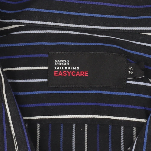 Marks & Spencer Men’s Blue Striped Long Sleeve Button-Up Shirt Size 16