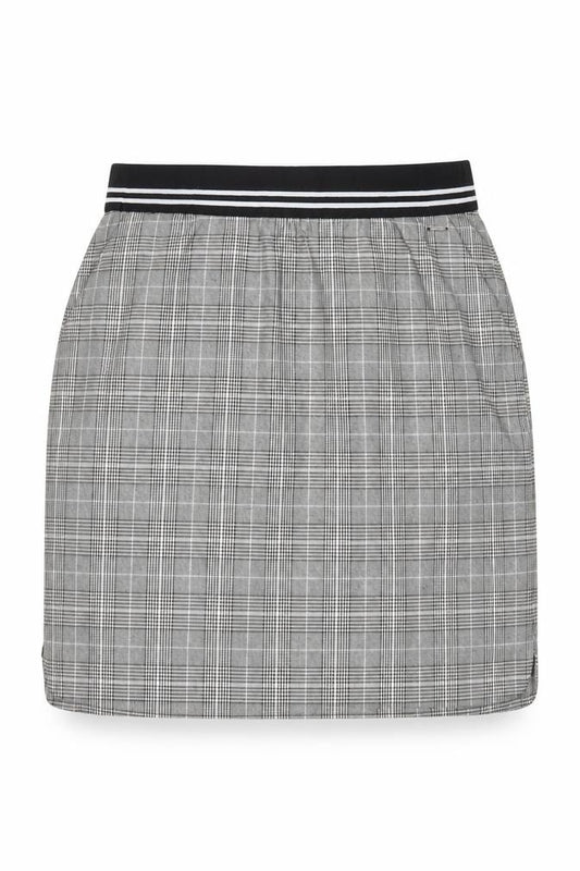 Front view of b.young women’s grey check pencil skirt, size UK 12, workwear