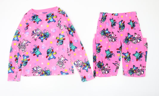 Disney Girls Pink Stitch Pyjama Set 14 Years Fleece Winter Nightwear