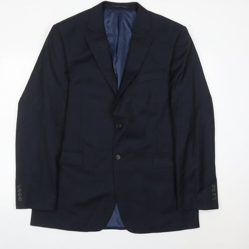 John Lewis Men’s Blue Wool Blazer Jacket 44L Regular Fit Notch Lapel