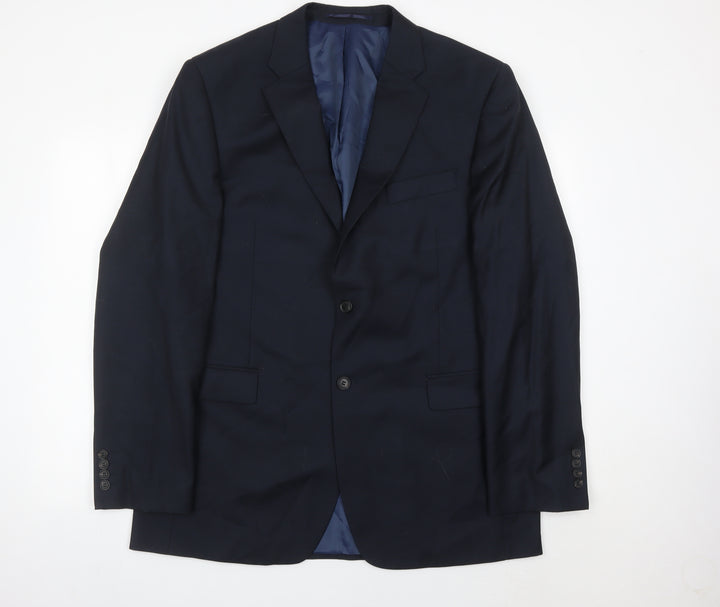 John Lewis Men’s Blue Wool Blazer Jacket 44L Regular Fit Notch Lapel