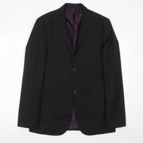 River Island Men’s Black 38L Suit Jacket Wool Blend Notch Lapel
