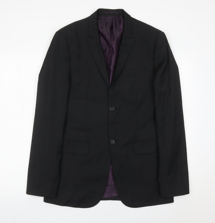 River Island Men’s Black 38L Suit Jacket Wool Blend Notch Lapel
