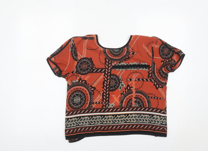 River Island Womens Orange Geometric Wrap Blouse Size 6