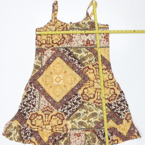 Bonmarché Women’s Yellow Brown Paisley Knee Length Slip Dress Size 10