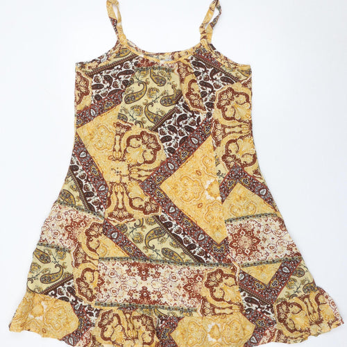 Bonmarché Women’s Yellow Brown Paisley Knee Length Slip Dress Size 10