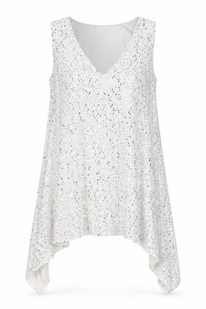Front view of Isabella Oliver Women’s Silver Sequin Tunic Blouse, size UK 8