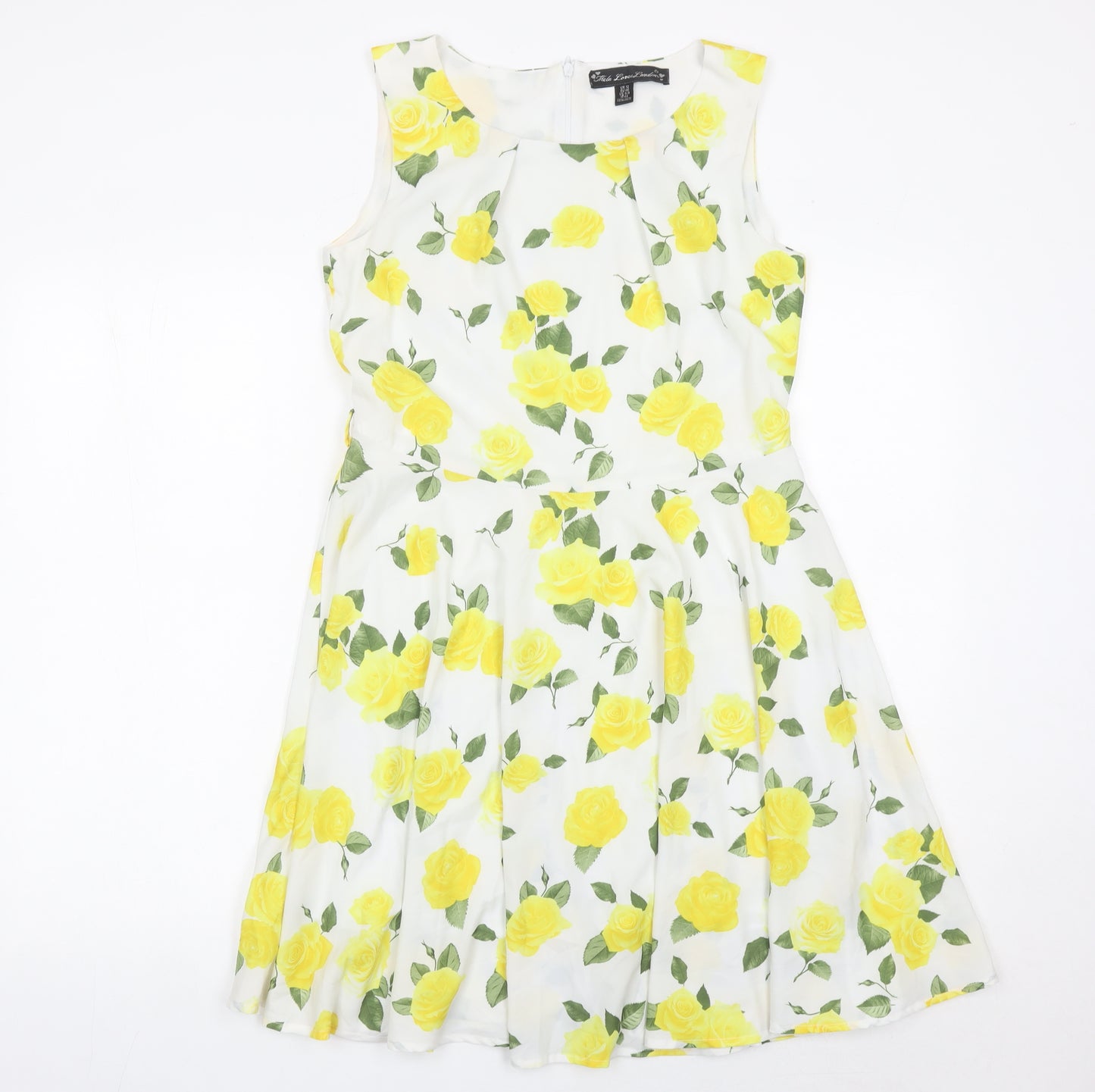 Fever London Womens White Yellow Floral Fit & Flare Dress UK 12