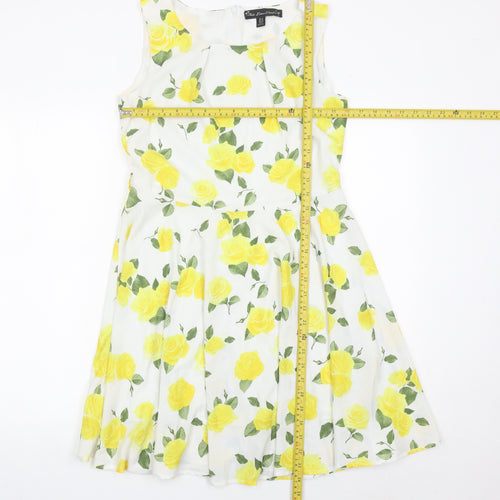 Fever London Womens White Yellow Floral Fit & Flare Dress UK 12