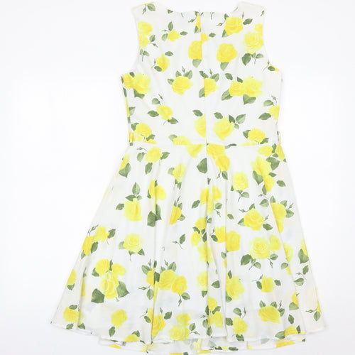 Fever London Womens White Yellow Floral Fit & Flare Dress UK 12