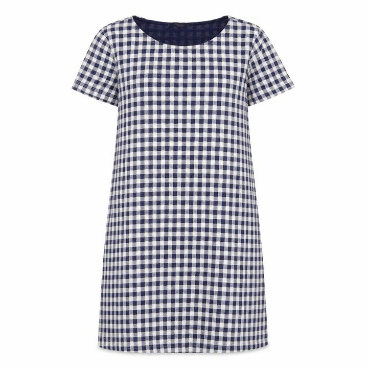 Mango Women Blue Check Shift Dress Size 8 Short Sleeve Knee Length