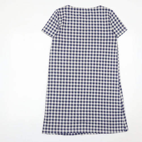 Mango Women Blue Check Shift Dress Size 8 Short Sleeve Knee Length
