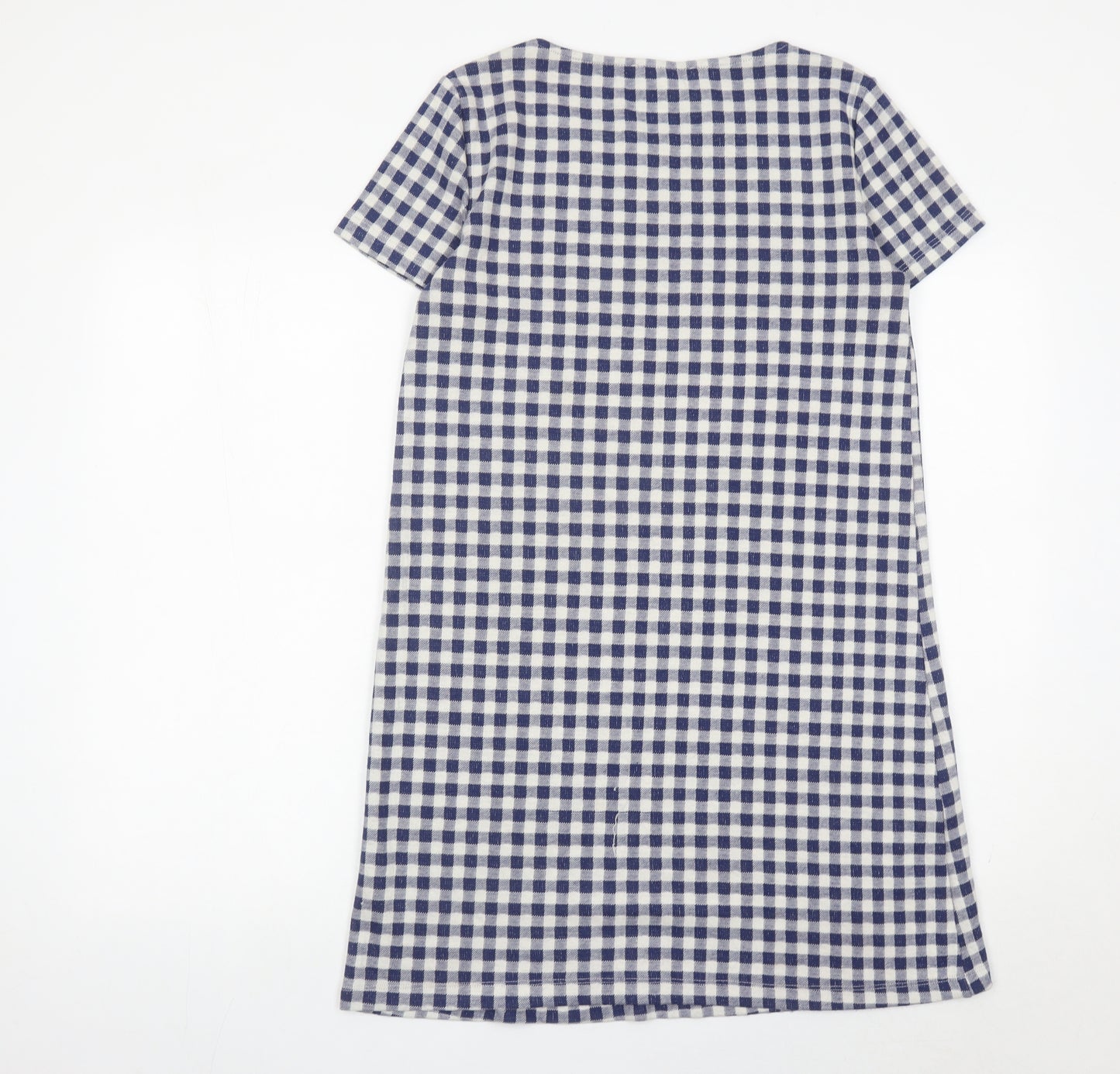 Mango Women Blue Check Shift Dress Size 8 Short Sleeve Knee Length