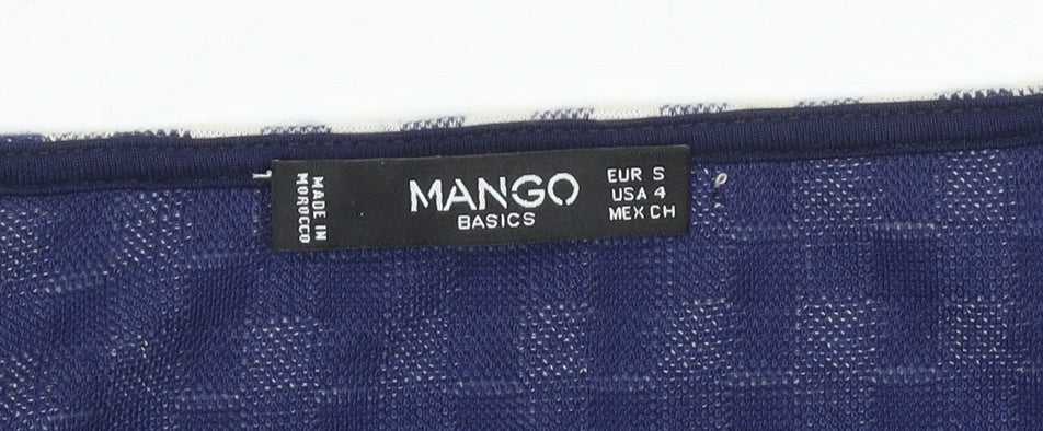 Mango Women Blue Check Shift Dress Size 8 Short Sleeve Knee Length