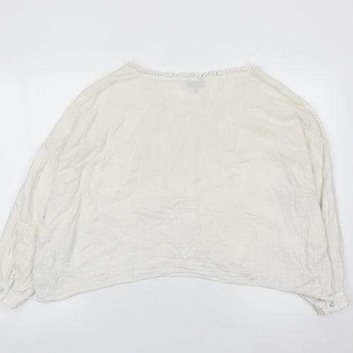 Topshop Women White Cotton Button Blouse UK 8 Long Sleeve Ruffle