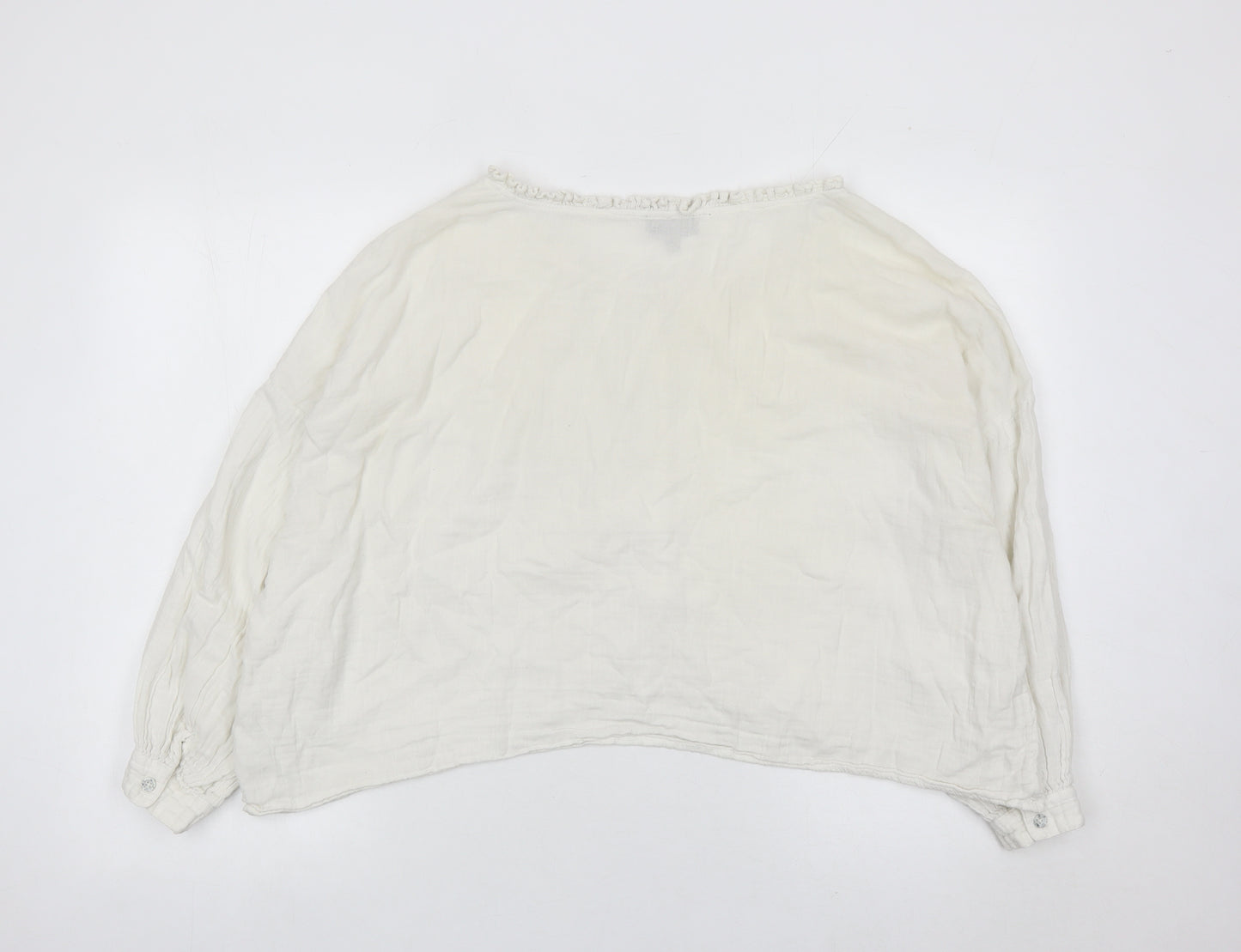 Topshop Women White Cotton Button Blouse UK 8 Long Sleeve Ruffle