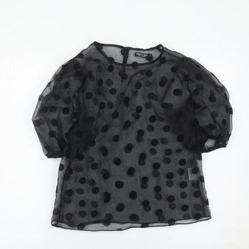 Nasty Gal Women’s Black Sheer Polka Dot Puff Sleeve Blouse S