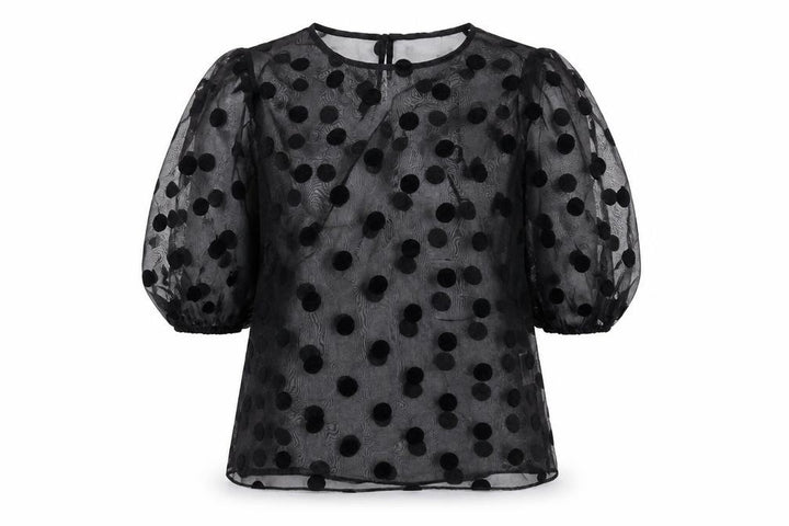 Nasty Gal Women’s Black Sheer Polka Dot Puff Sleeve Blouse S