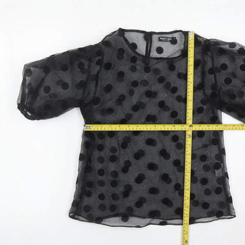 Nasty Gal Women’s Black Sheer Polka Dot Puff Sleeve Blouse S