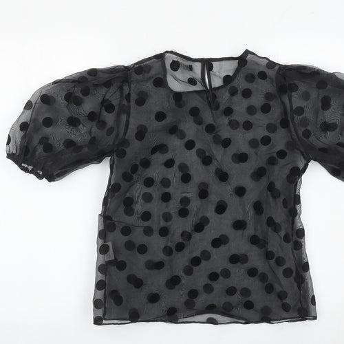 Nasty Gal Women’s Black Sheer Polka Dot Puff Sleeve Blouse S
