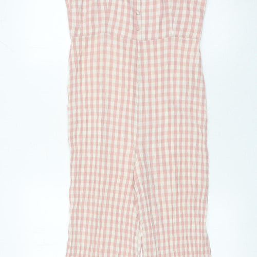 Topshop Women Pink Check Cotton Viscose Jumpsuit Size 10 Wide Leg