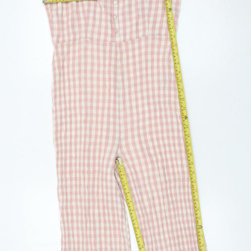 Topshop Women Pink Check Cotton Viscose Jumpsuit Size 10 Wide Leg