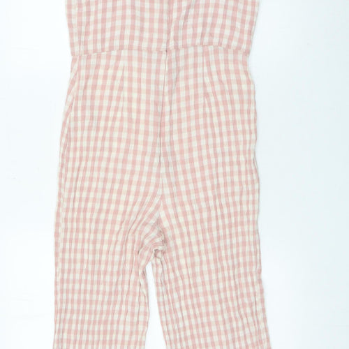 Topshop Women Pink Check Cotton Viscose Jumpsuit Size 10 Wide Leg