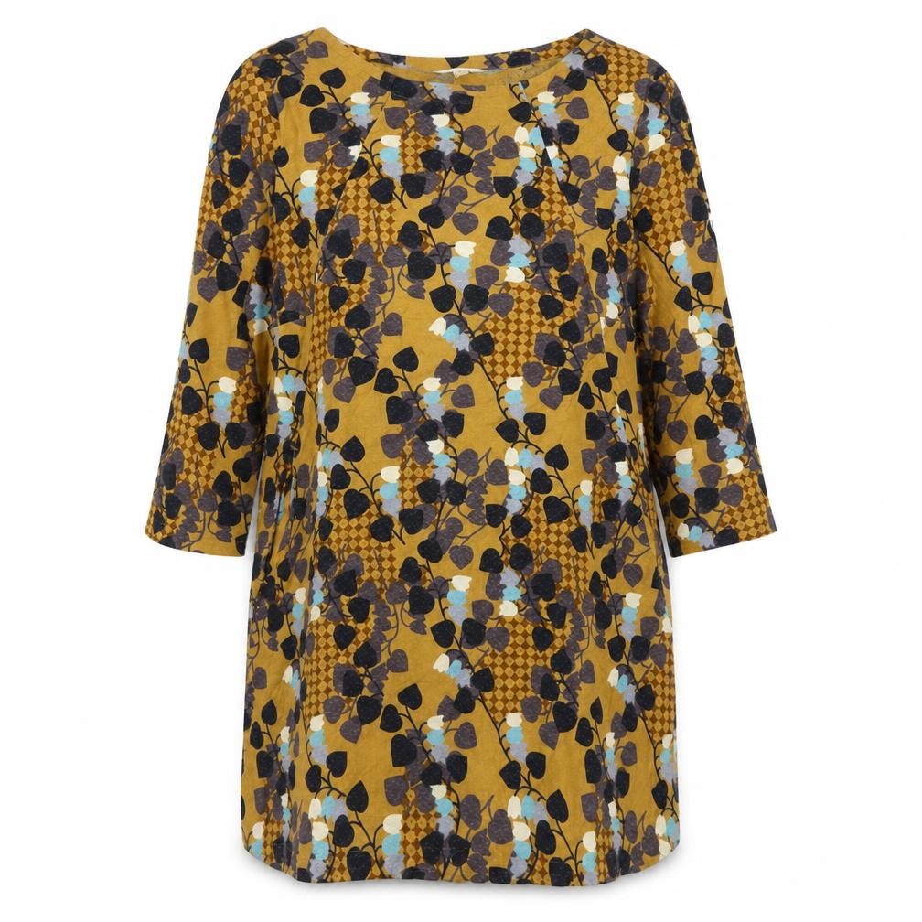 White Stuff Women’s Yellow Floral Shift Dress UK 12 Cotton 3/4 Sleeve