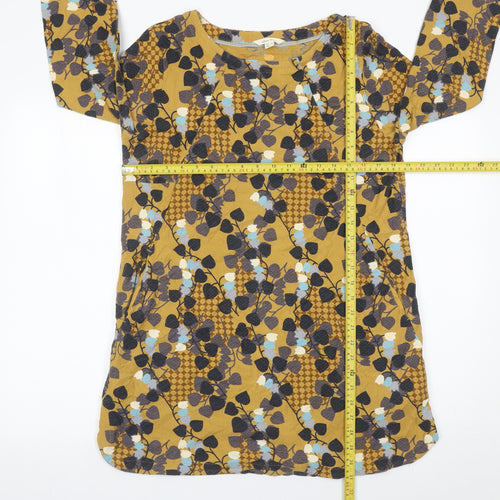 White Stuff Women’s Yellow Floral Shift Dress UK 12 Cotton 3/4 Sleeve