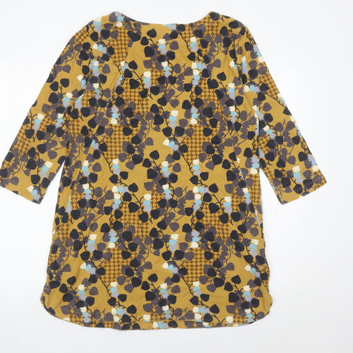 White Stuff Women’s Yellow Floral Shift Dress UK 12 Cotton 3/4 Sleeve