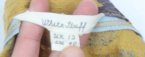 White Stuff Women’s Yellow Floral Shift Dress UK 12 Cotton 3/4 Sleeve