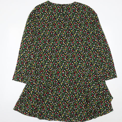 Next Womens Multicoloured Floral Shift Dress UK 16 Long Sleeve Crew Neck