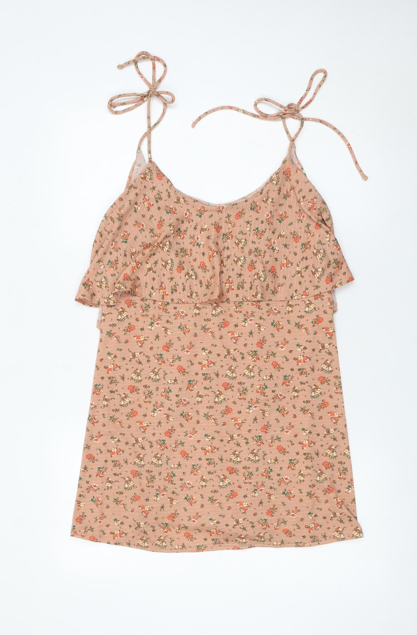Topshop Women’s Beige Floral Slip Dress Size 8 Ruffle Scoop Neck