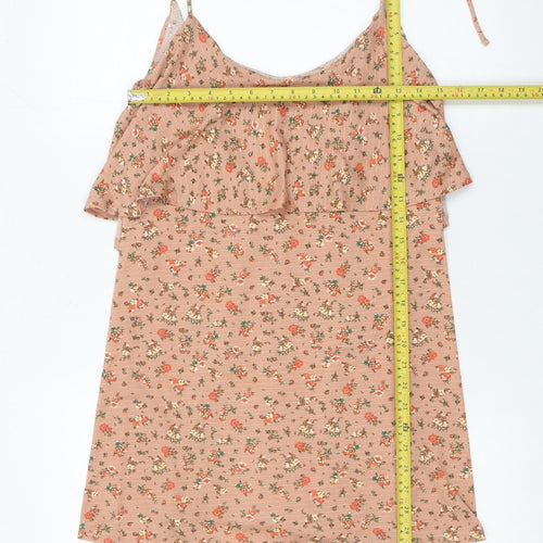 Topshop Women’s Beige Floral Slip Dress Size 8 Ruffle Scoop Neck