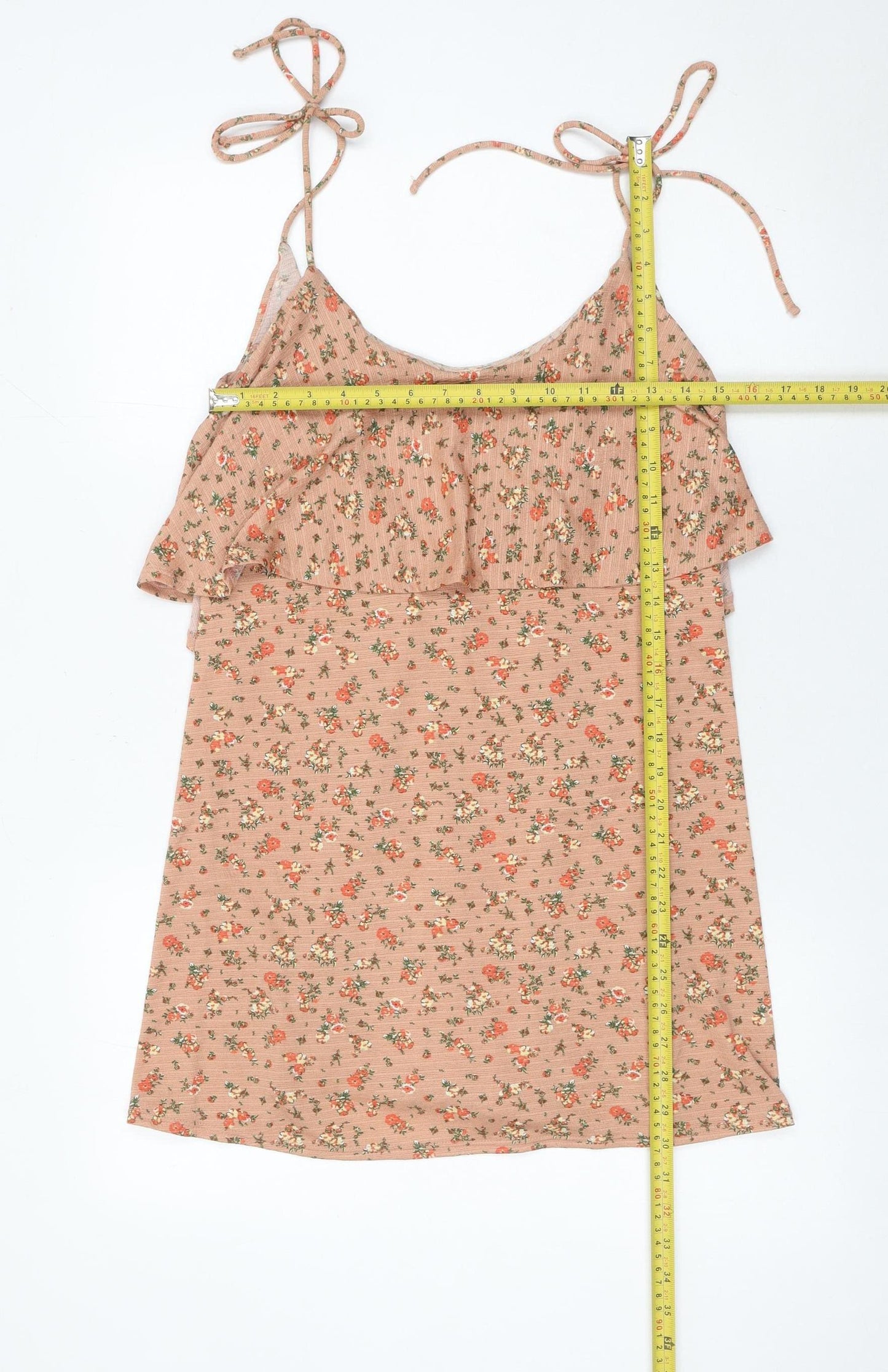 Topshop Women’s Beige Floral Slip Dress Size 8 Ruffle Scoop Neck