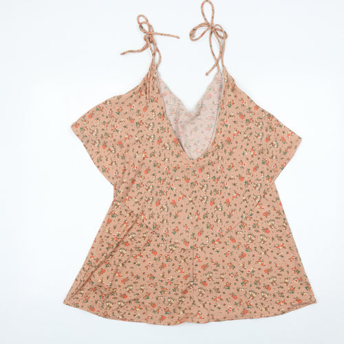 Topshop Women’s Beige Floral Slip Dress Size 8 Ruffle Scoop Neck