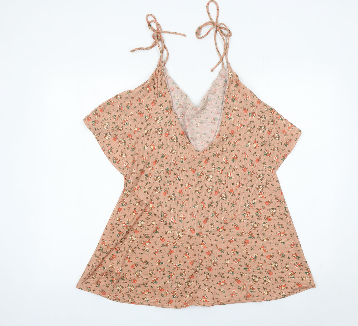 Topshop Women’s Beige Floral Slip Dress Size 8 Ruffle Scoop Neck