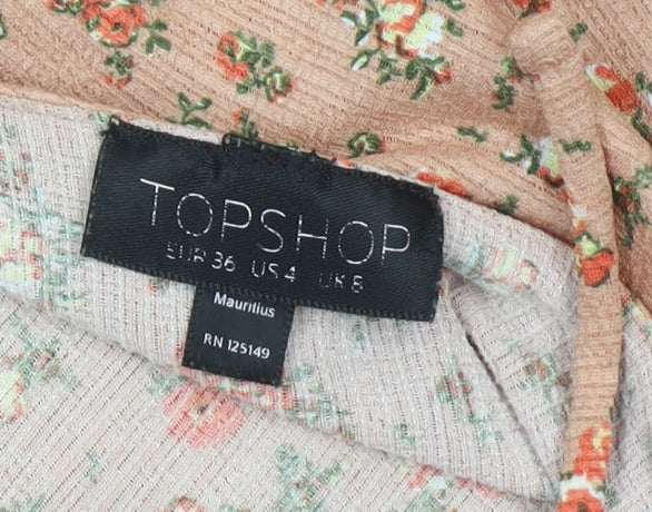 Topshop Women’s Beige Floral Slip Dress Size 8 Ruffle Scoop Neck