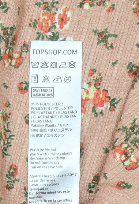 Topshop Women’s Beige Floral Slip Dress Size 8 Ruffle Scoop Neck