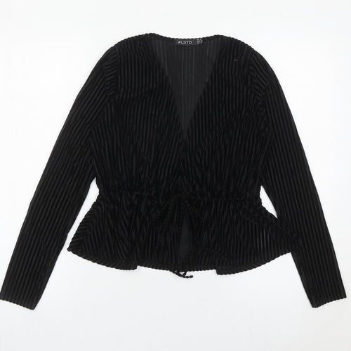 LOTD Women’s Black Velvet Striped Wrap Blouse UK 8 Long Sleeve