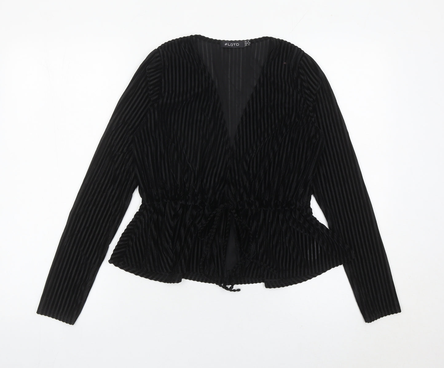 LOTD Women’s Black Velvet Striped Wrap Blouse UK 8 Long Sleeve