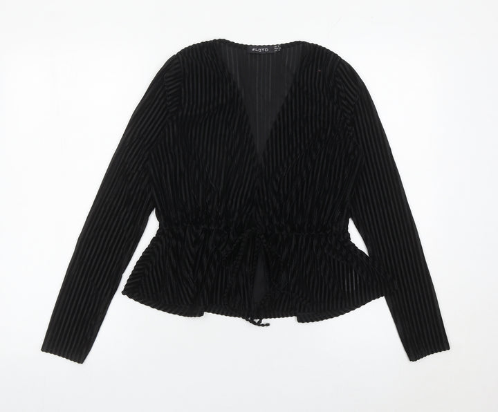 LOTD Women’s Black Velvet Striped Wrap Blouse UK 8 Long Sleeve